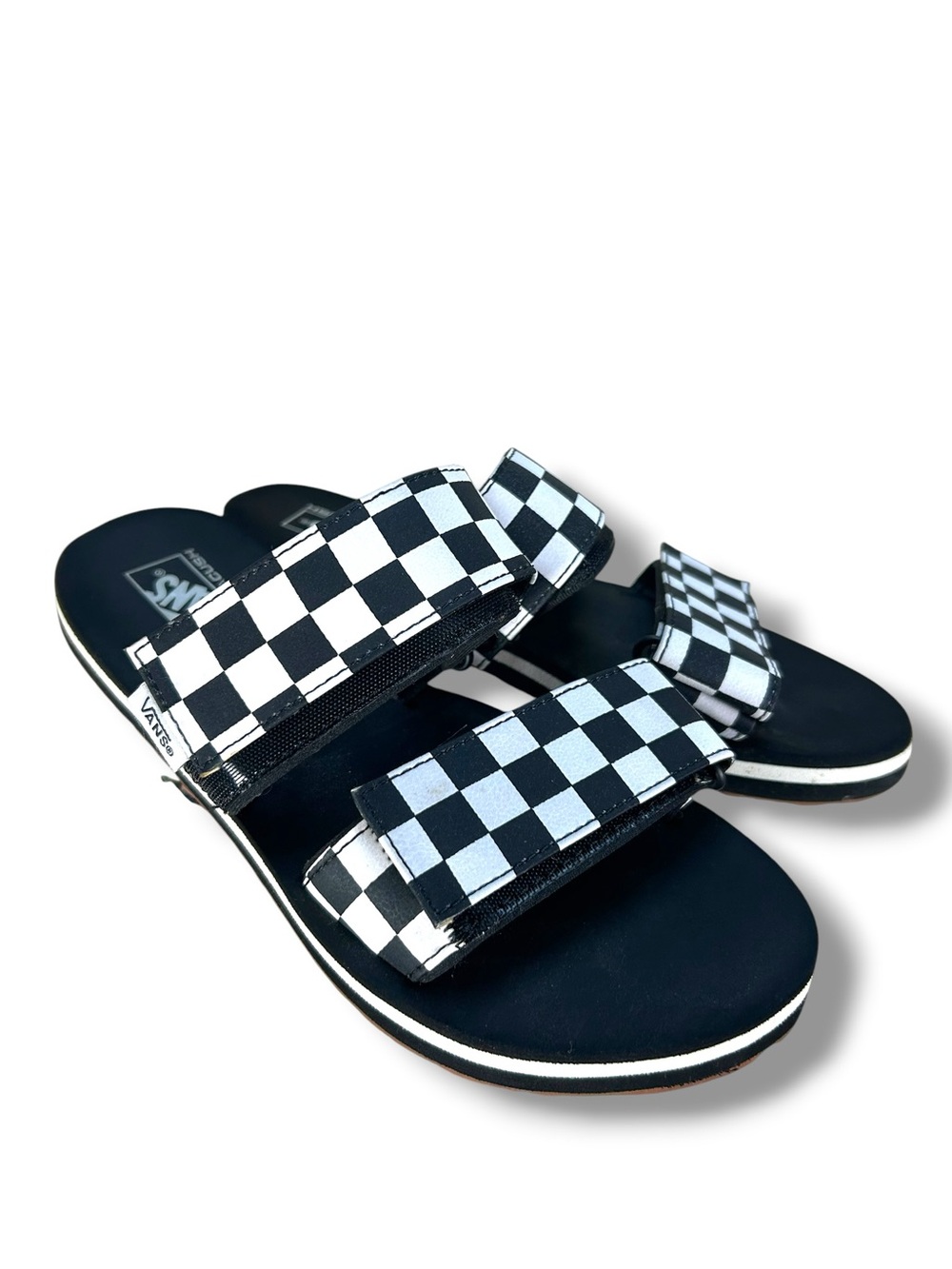 Women’s Vans Cayucas Black White Checkered Slide Sandals Size 7